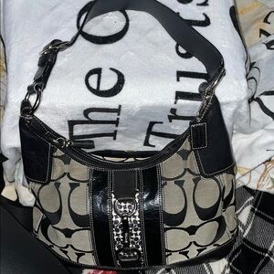 Coach Signature Hampton Hobo Shoulder Bag Black & Gray Vintage Y2K Rare 🔥